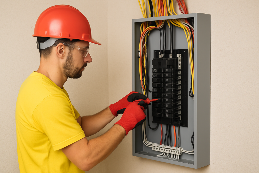 A licensed electrician upgrades a home’s electrical panel to meet modern power needs.