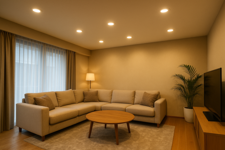 Modern LED lighting installed in a living room for energy savings and comfort.
