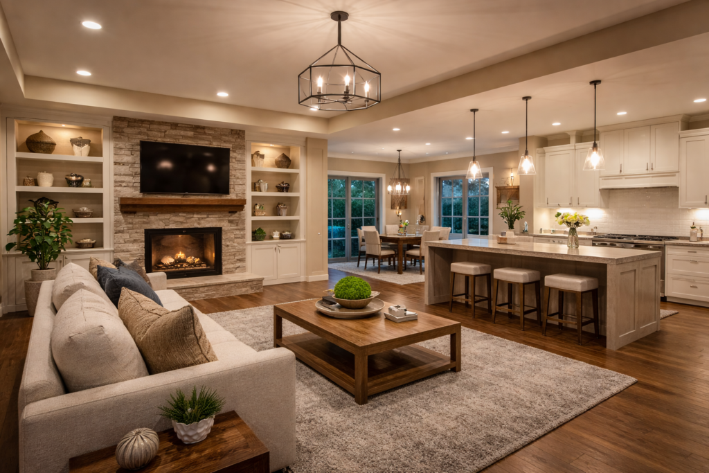 Interior residential lighting installation enhancing comfort and functionality in a modern home.